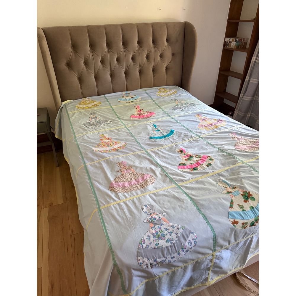 Vintage Sunbonnet Sue Quilt Coverlet Blue Patchwork Applique Cottagecore Bedding